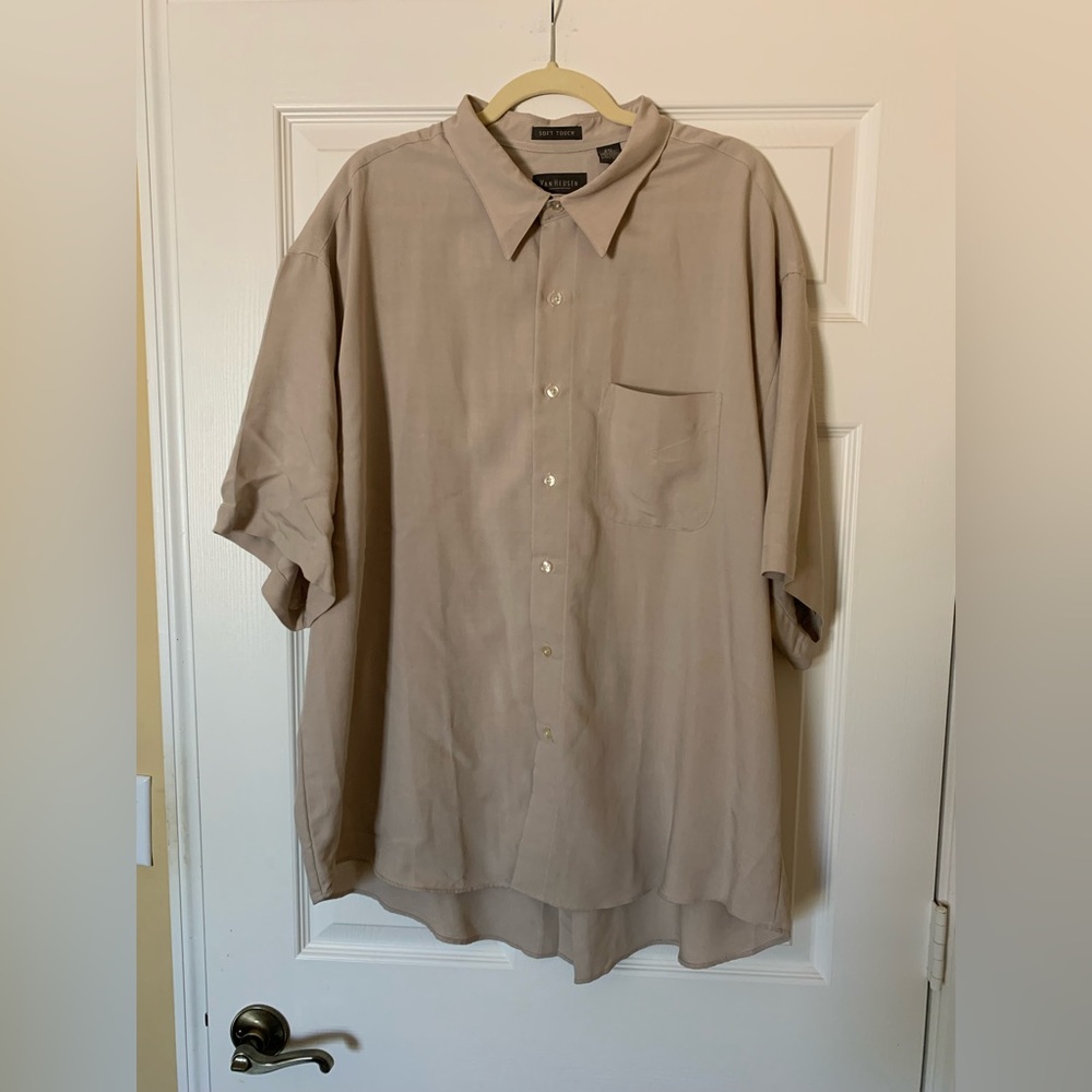 Van Heusen Soft Touch Short Sleeve Button Down Shirt Relaxed Fit, Tan, Size XXL